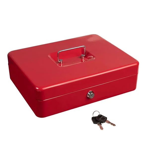 Didelio dydžio kasos dėžutė su nuimamu pinigų dėklu, pinigų seifas su raktų užraktu C300-K