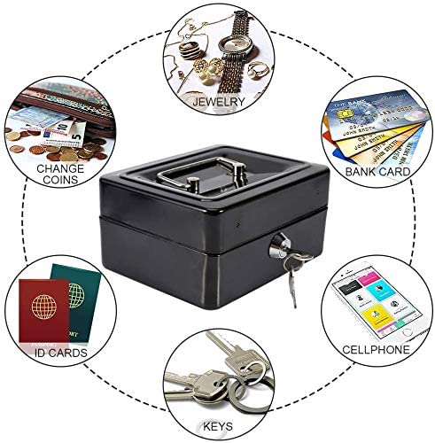 Small Size Cash Box with Removable Money Tray, Money Safe Box with Key Lock C200-K