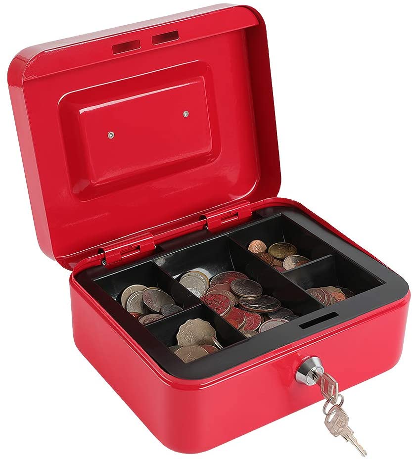 Small Size Cash Box with Removable Money Tray, Money Safe Box with Key Lock C200-K