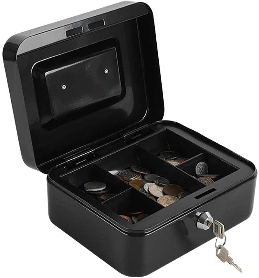 Small Size Cash Box with Removable Money Tray, Money Safe Box with Key Lock C200-K